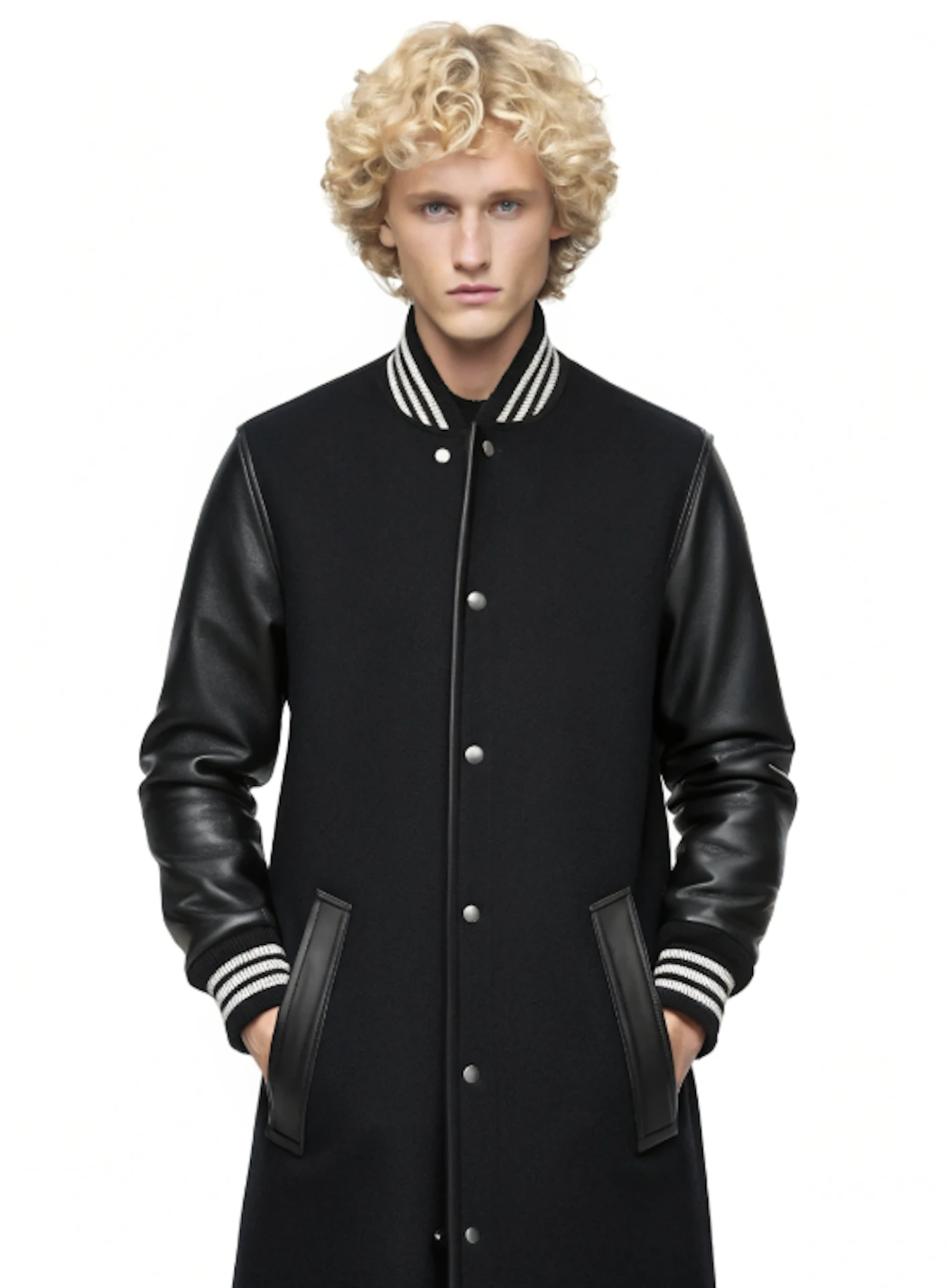 AI-verkenning van een MATAGI varsity long coat op model